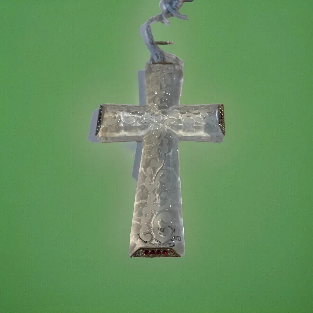 LENOX Lead Crystal Cross Ornament Pave‎ Jewels Satin Czech RS Christmas 1999 Vtg